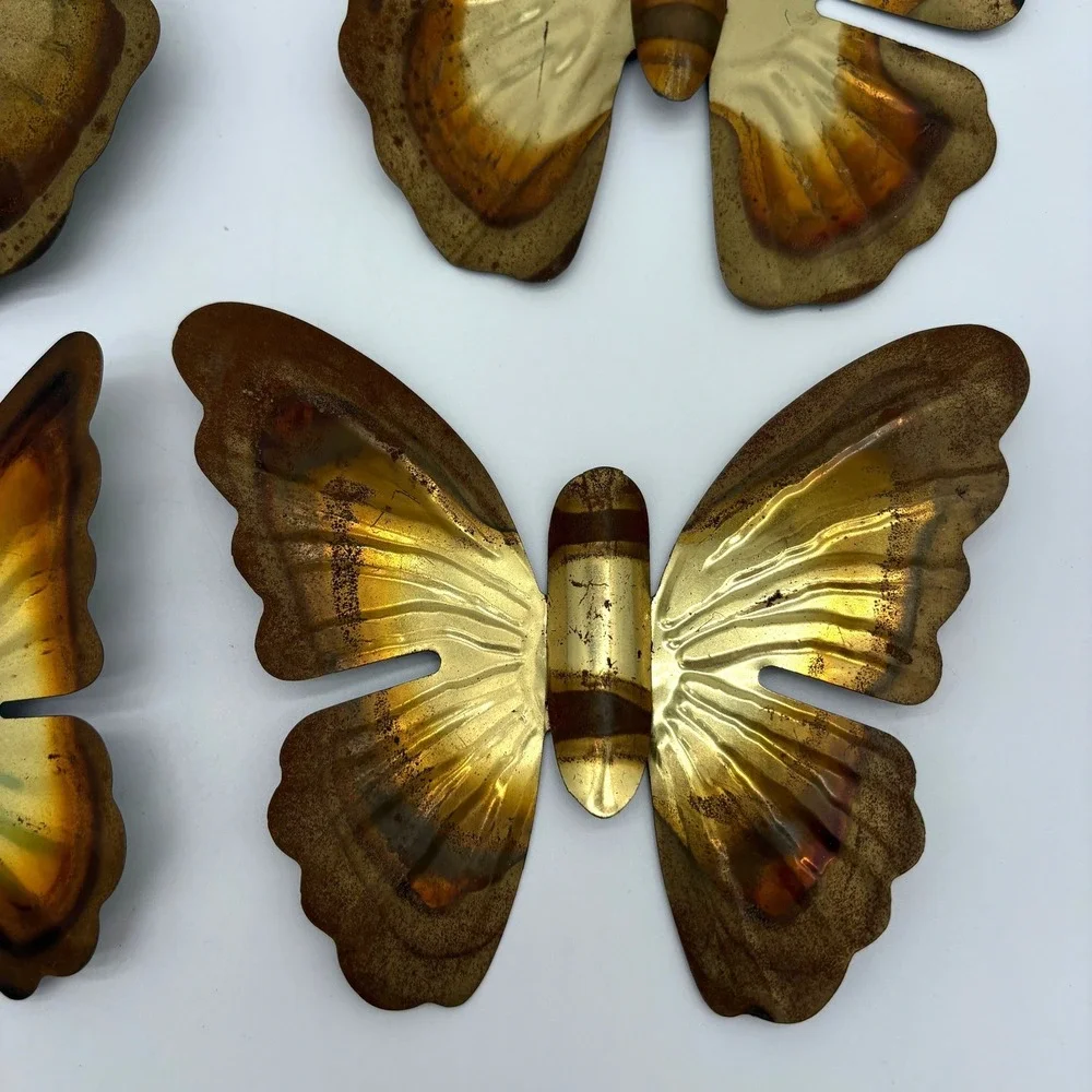 Vintage Metal Butterfly Wall Art Set Mid Century Modern Brass Copper Decor MCM